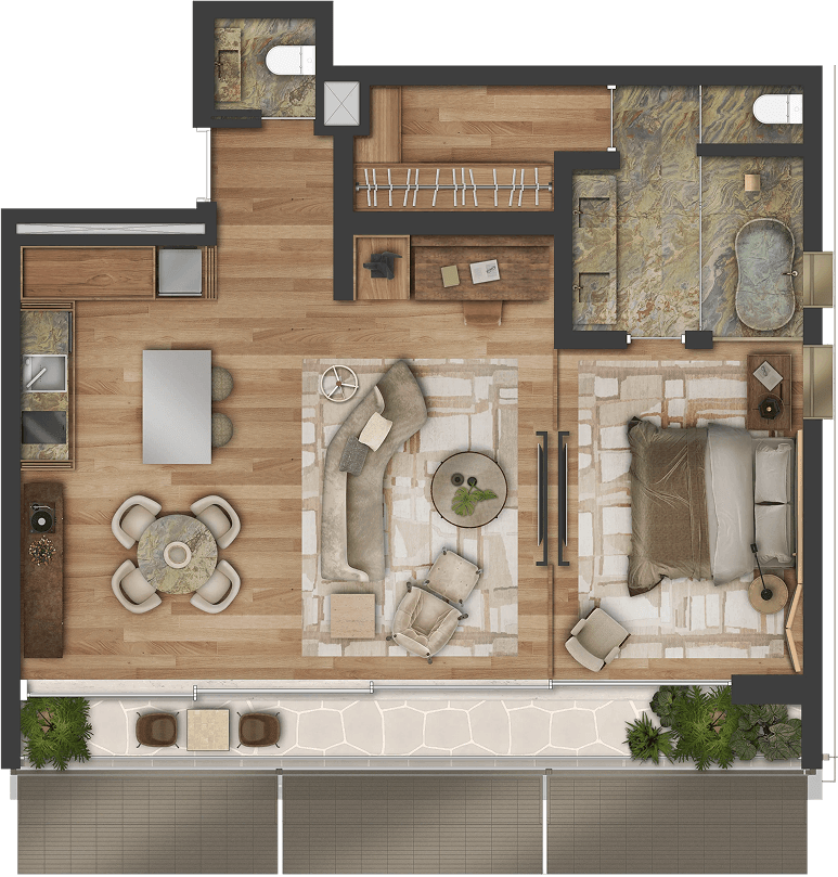 Planta da suíte de 104m²