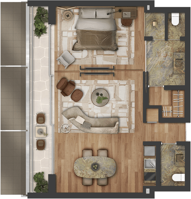 Planta da suíte de 87m²