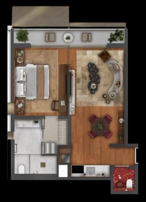 Planta da suíte de 72m²