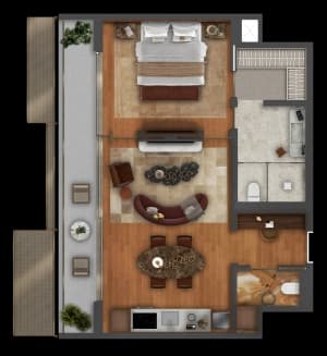 Planta da suíte de 87m²