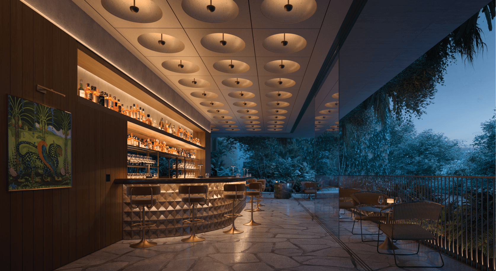 Ambientes de gastronomia integrados ao jardim